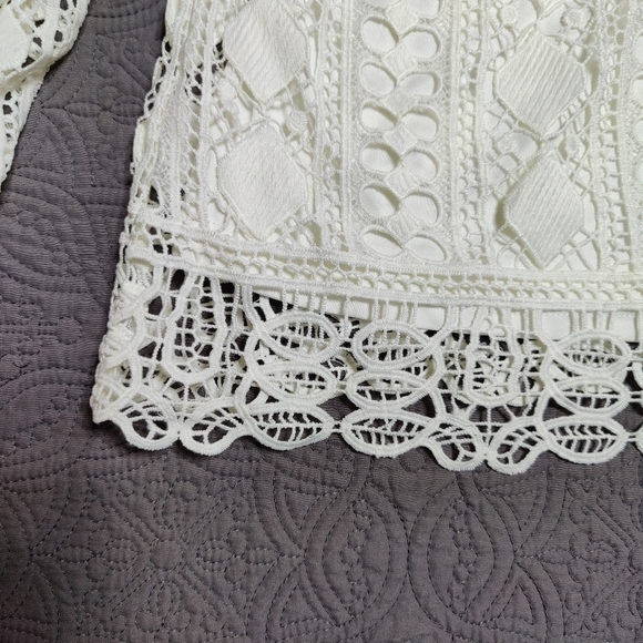 Ellison Crochet Blouse Top Bell Sleeves  Boho Cottagecore Off White Ivory Small - Picture 6 of 11